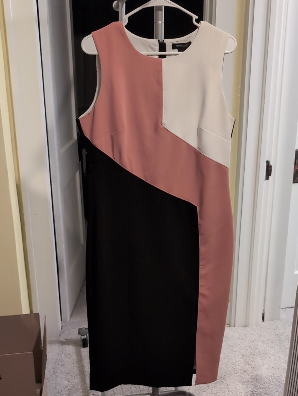 White House Black Market Dusty Rose, Ivory & Black Colorblock Maxi Dress